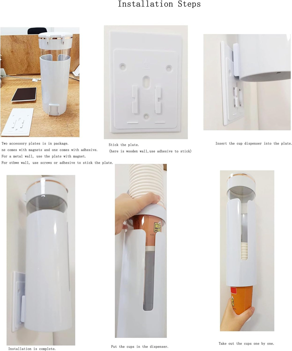 Coffee Machine or Water Dispenser Wall Mounted Disposable Cup Dispenser,fits 3 to 8 oz Paper or Plastic Cup Organizer