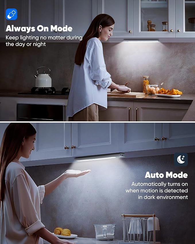 Under Cabinet Lighting, 5 Pack Rechargeable LED Motion Sensor Light Indoor Upgraded 2000mAh, Wireless Battery Operated Under Counter Lights for Kitchen, Magnetic Dimmable Closet Lights Stairs, 8in