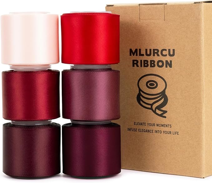 Red Satin Ribbon 1.5 Inch Assorted Burgundy, Dark Red, Maroon, Wine, Rose White, Double Faced Satin Ribbon for Flower Bouquet, Gift Wrapping, Wedding Invitation, Bows, Crafts, Gift Bags - 30Yards