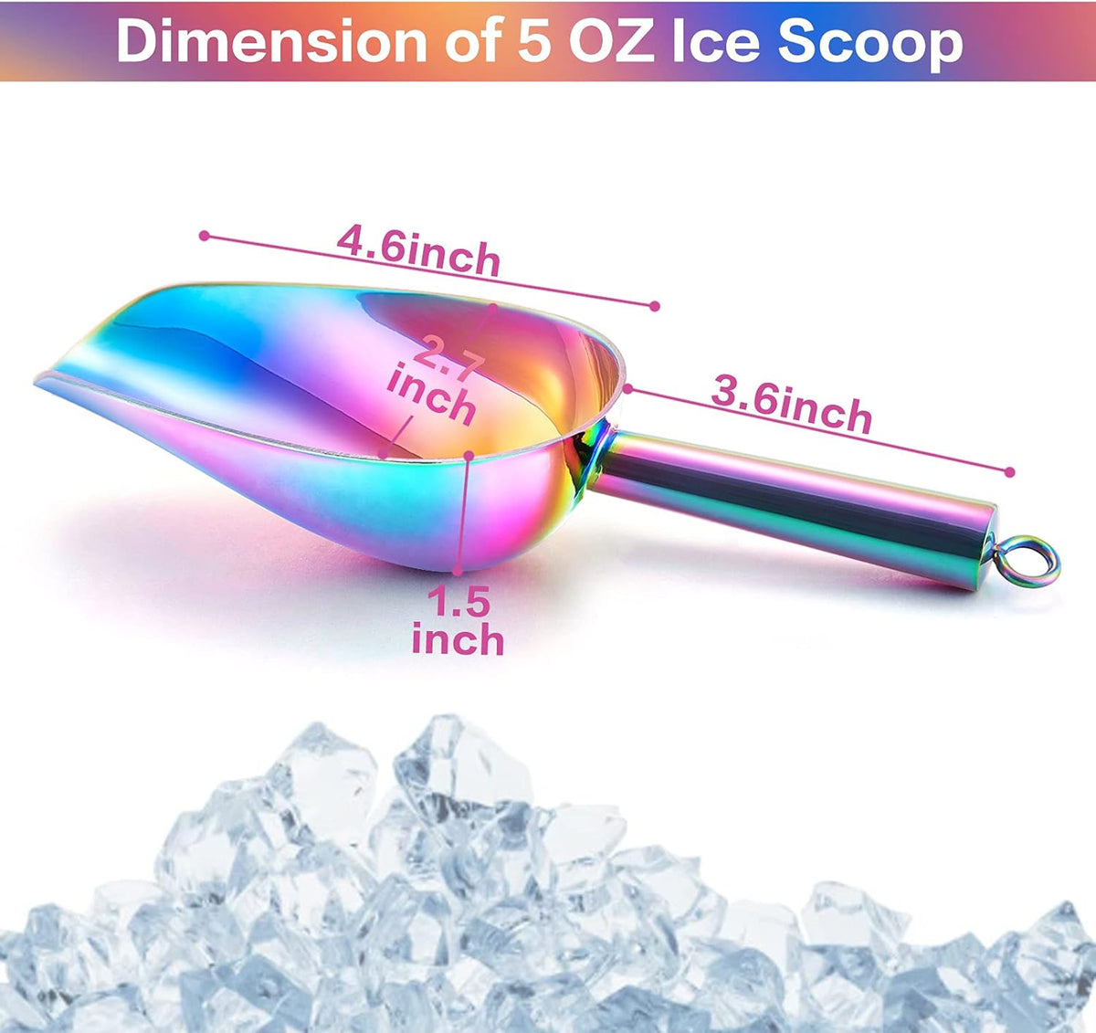 TeamFar 5oz Ice Scoop, Stainless Steel Food Scoop Metal Ice Scooper for Kitchen Bar Party Wedding, Heavy Duty & Sturdy, Easy Storage & Versatile, Mirror Finish & Smooth Edge, Colorful