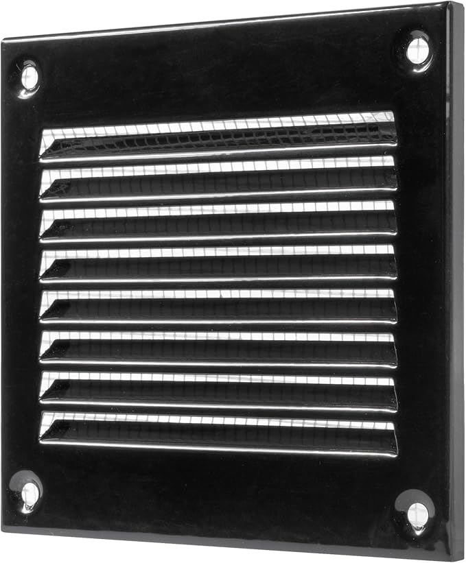 Vent Systems 4'' x 4'' Inch (Overall Dimensions) - Black Air Vent Cover - Metal Air Return Grill with Built in Guard Screen - HVAC Ducting Vent Duct Cover for Interior, Exterior Use