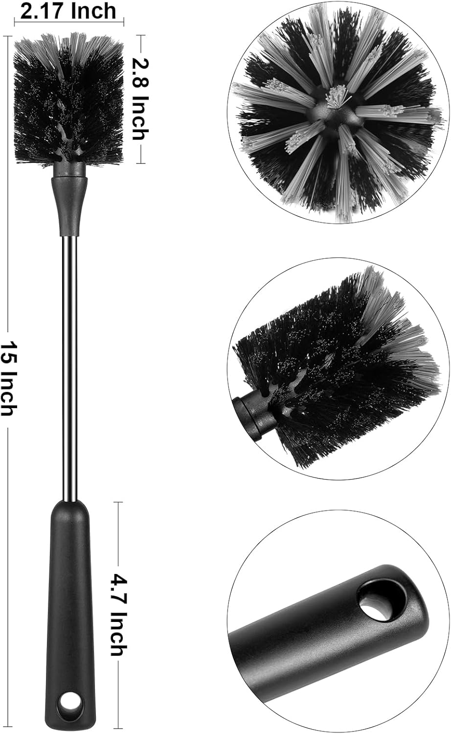 Bottle Brush, Long Stainless Steel Handle Water Bottle Brush Cleaner, Sports Bottle Scrubber, Kitchen Scrub Cleaning Brushes for Beer Bottles, Cups