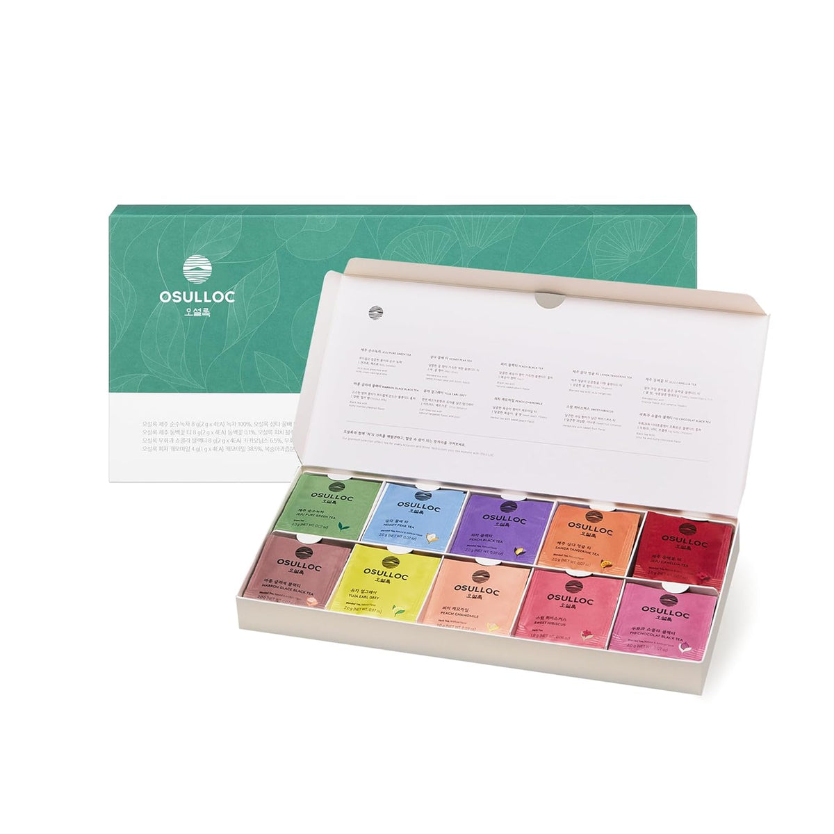 Osulloc Premium Tea Collection (40 count, 10 flavors x 4 ea), Assorted Tea bag Sampler, Tea Gift sets for Tea lover, Self Care Gift Box