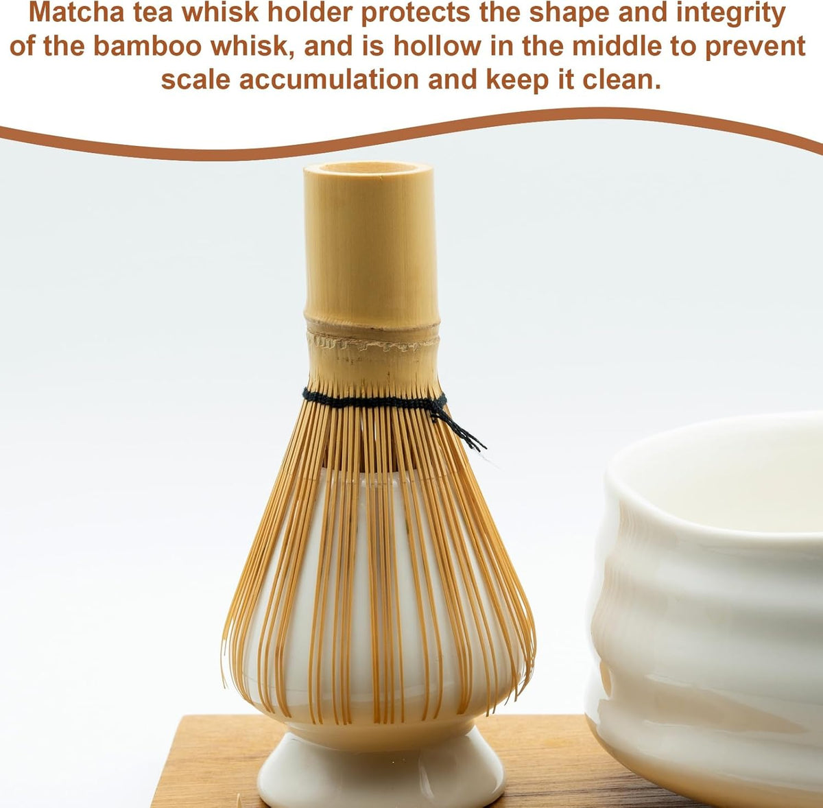 HARFINGTON Ceramic Chasen Stand 70mm Matcha Whisk Holder Teas Set Whisks Stand Traditional Matcha Tea Chasen Holder Tea Set Accessories for Tea Tasting, White/Brown