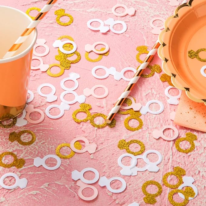 MOWO Glitter Diamond Ring Confetti Table Decor and Event Decor, Gold Glitter,Pink,White, 200 Count