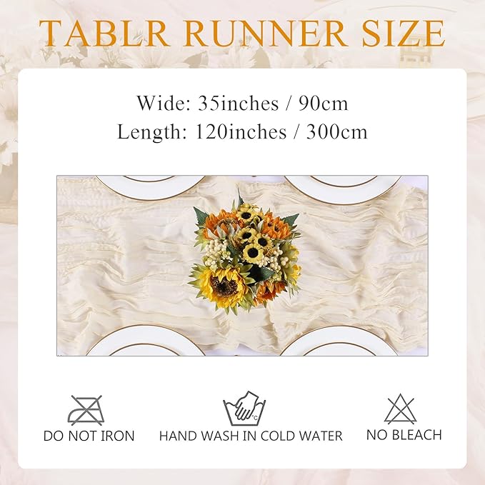 Cream Cheesecloth Table Runner 10FT Rustic Gauze Cheese Cloth Table Decorations 120 Inch Sheer Fabric Table Runners for Baby Bridal Shower Birthday Party Home Decor