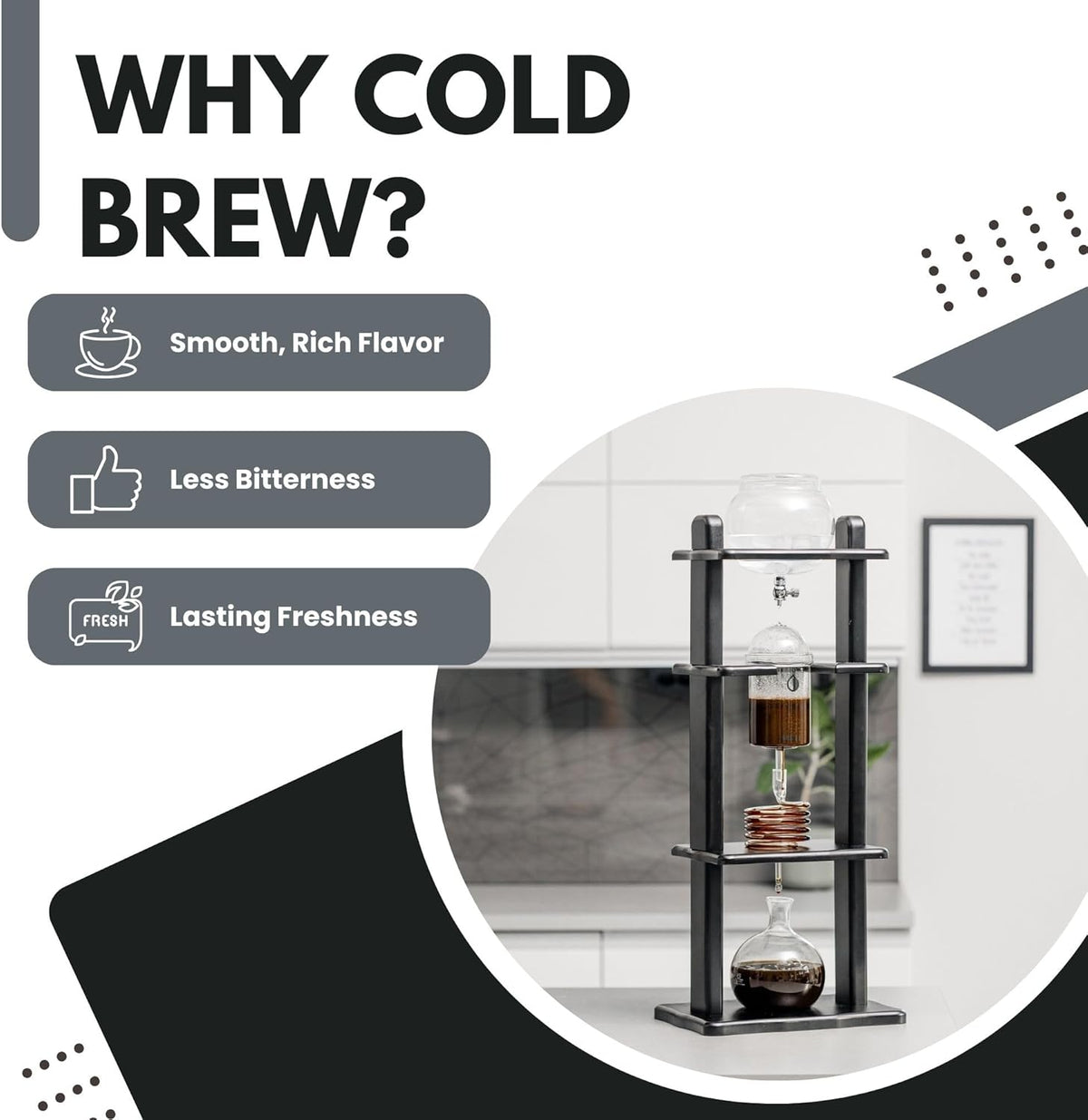 Cold Drip Coffee Maker, Cold Brew Coffee Tower, Slow Drip Japanese Cold Brew Maker, 32 oz, Cold Brew Drip, Ice Coffee Tower (ICT2), Black