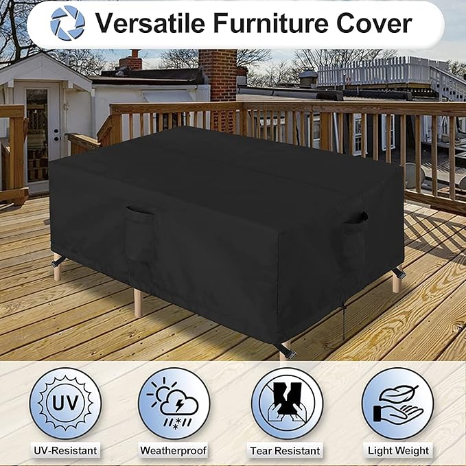 OutdoorLines Outdoor Waterproof Patio Table Furniture Set Covers - Rectangle Couch Sectional Cover Outside Weatherproof Patio Furniture Covering for Deck, Lawn and Backyard 94"L x 94"W x 28"H, Black