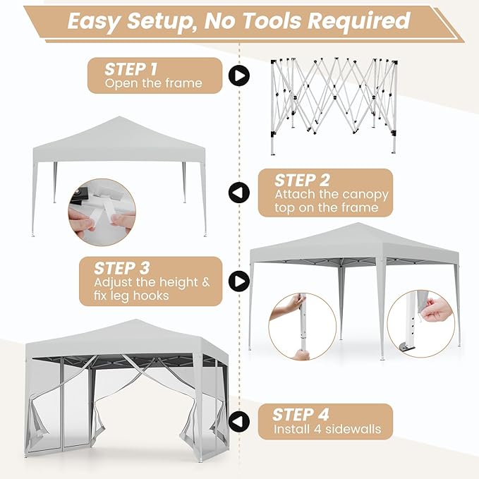 Tangkula 10x10 Ft Pop Up Canopy with Netting, Easy Up Outdoor Tent with Mesh Sidewalls, Carrying Bag, Adjustable Height, Portable Canopy Tent for Parties Events Camping Travel