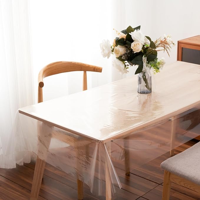Clear Plastic Tablecloth Protector Rectangle 54x120 inch Waterproof Oilproof Stain Resistant Wipeable Table Cover for Dining Tables