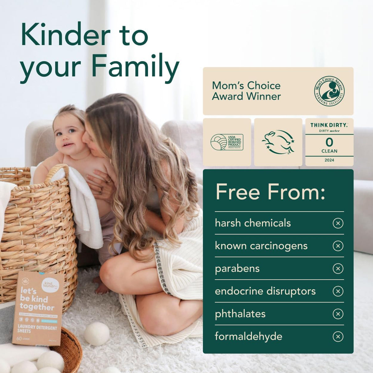 Kind Laundry Detergent Sheets Stain-Fighting Enzymes - Plant Powered Eco-Friendly Laundry Soap Sheets - Home or Travel Laundry Detergent - Ocean Breeze, 60 Loads (Mom's Choice Award Winner)
