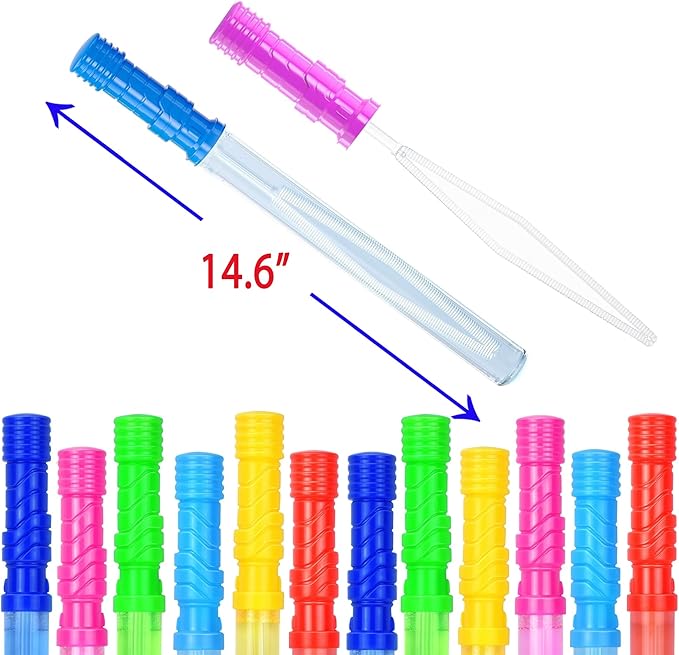 GIFTEXPRESS 12Pcs 14" Big Bubble Wands and Solution - Large Bubble Wands and Bubble Refills Solution for Kids Birthday Party, Easter, Pool, Beach, Park, Summer BBQ Party