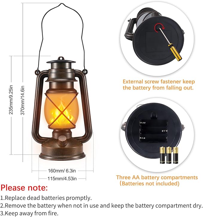Battery-Powered 2 Modes Lighting LED Vintage Lanterns Decorative Outdoor & Indoor, 2 Pack Bronze Lights with Dancing Flame, Waterproof Remote Control Retro Lanterns Decor for Room,Garden,Porch