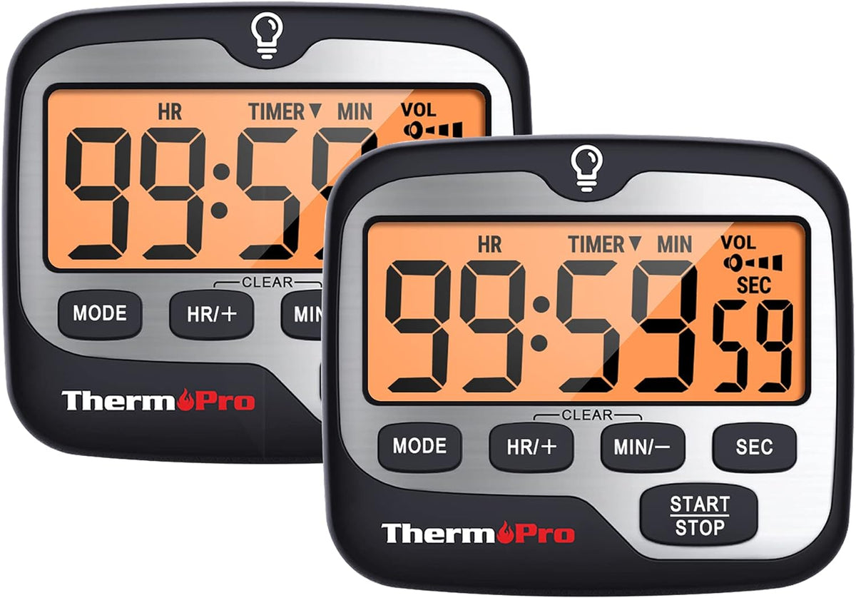 ThermoPro TM01(2 Pack) Kitchen Timers for Cooking with Count Up Countdown Timer, Digital Timer for Kids with Touch Backlit