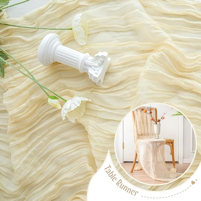 Sioloc 5 Pack Beige Cheesecloth Table Runner 120'' x 35'',Spring Easter Decor Soft Gauze Boho Wedding Table Decor for 10ft Table Birthday Party,Baby Shower, Bridal Shower, Home & Event Decor