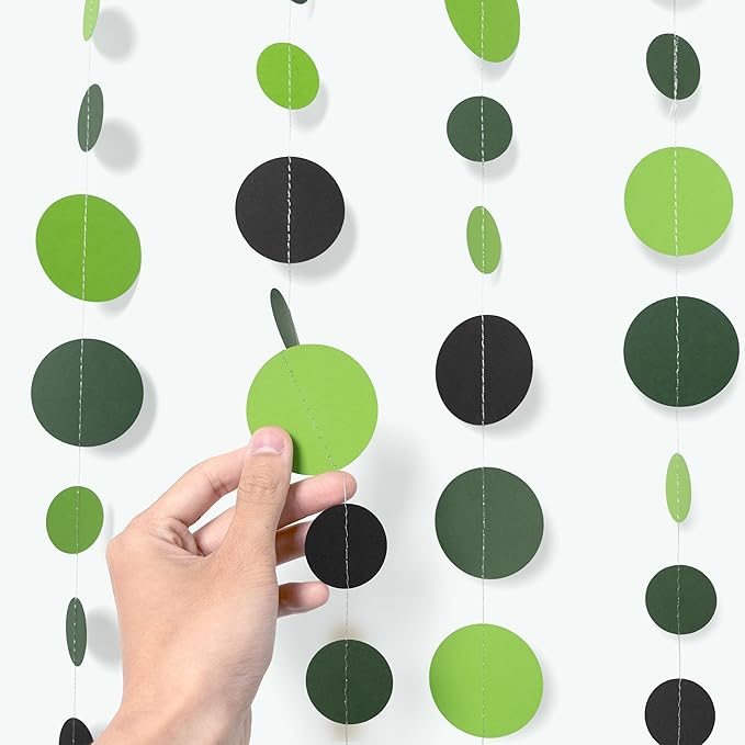 Cheerland Green Party Decorations Polka Dot Garland Circle Streamers Backdrop Graduation Banner for Golf Theme Birthday Classroom Irish Wedding Wicked Tropical Dinosaur Decor Dino Party Supplies