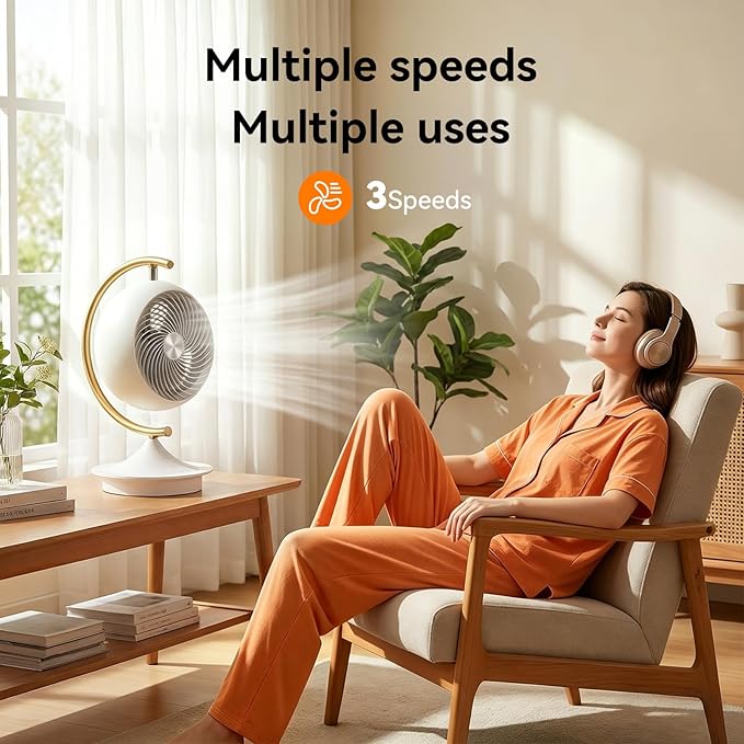 Desk Fans for Bedroom with Light, 16 Inch Table Air Circulator Fans with Ring Bracket, Oscillating Fan for Whole Room, 70° Vertical and 100° Oscillating, 3 Speeds, 28dB Quiet, for Home,Office,Outdoor