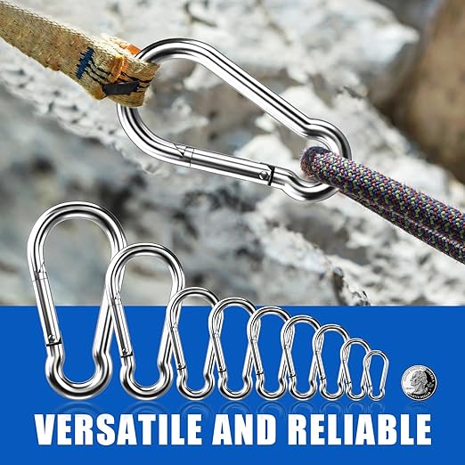 Large Carabiner Clip Hooks, 2pcs 5.5 inch Carabiners Heavy Duty, 304 Stainless Steel Spring Snap Hook Fits Camping Hanging Hiking Weight Lifting, Metal Clips for Rope or Chain