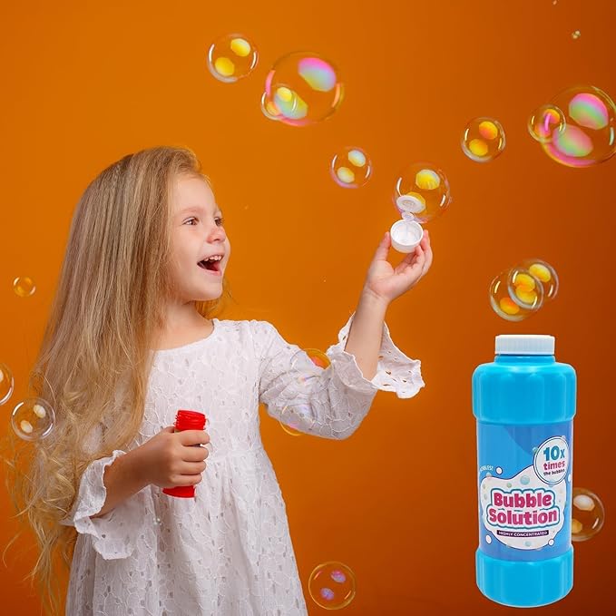 Blue 16oz Concentrated Bubble Solution 8-Pack, Refills up to 1.25 Gallons, Non-Toxic Concentrated Solution for Bubble Machines, Giant Bubble Wands, Bubble Gun and Blowers