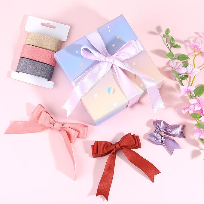 BEEFLYING 3 Styles Wire Edged Ribbons for Gift Wrapping, 25~28mm×2.7m Fabric Ribbons Guipure Ribbons for Wedding Party Decoration Hair Bows Flower Bounquet Sewing and Craft, 9 Yards