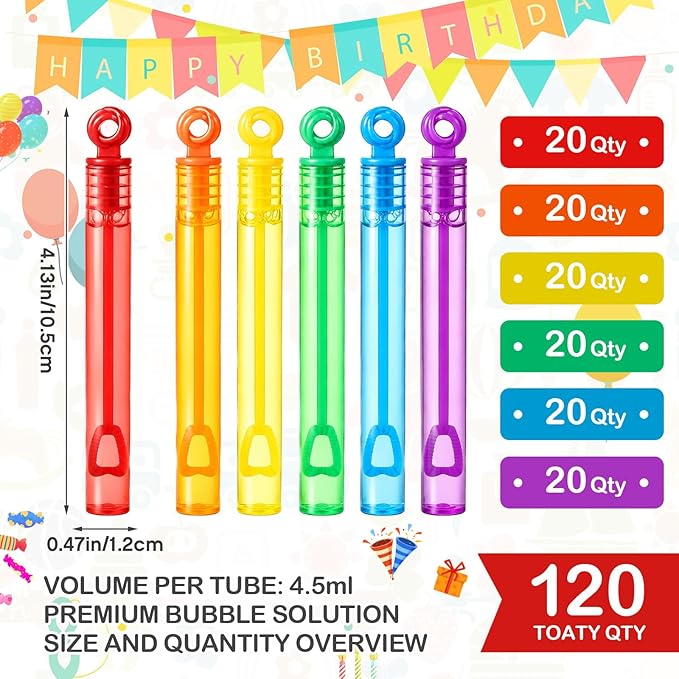 Lunmon 120 Pcs Rainbow Mini Bubble Wands Bulk Neon Bubble Party Favors Toys Gift for Kids Toddler, Summer Beach Pool Birthday Party Supplies, Goodie Bag Stuffer Fillers, Outdoor Event Classroom Prizes