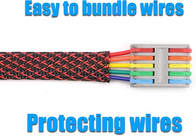 25ft PET Expandable Braided Cable Sleeve 1/2inch(12mm) Pet Braided Cable Sleeve for Audio Video Device Wire Automotive Wire (Black Red)