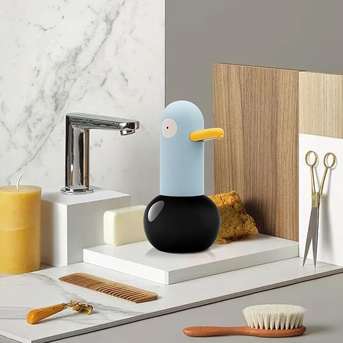 Automatic Foaming Soap Dispenser, Duck Head Soap Dispenser 2-Speed Adjustable Touchless Cute Foaming Hand Soap Dispenser for Bathroom Kitchen, USB Rechargeable, 13.5oz (Black + Yellow)