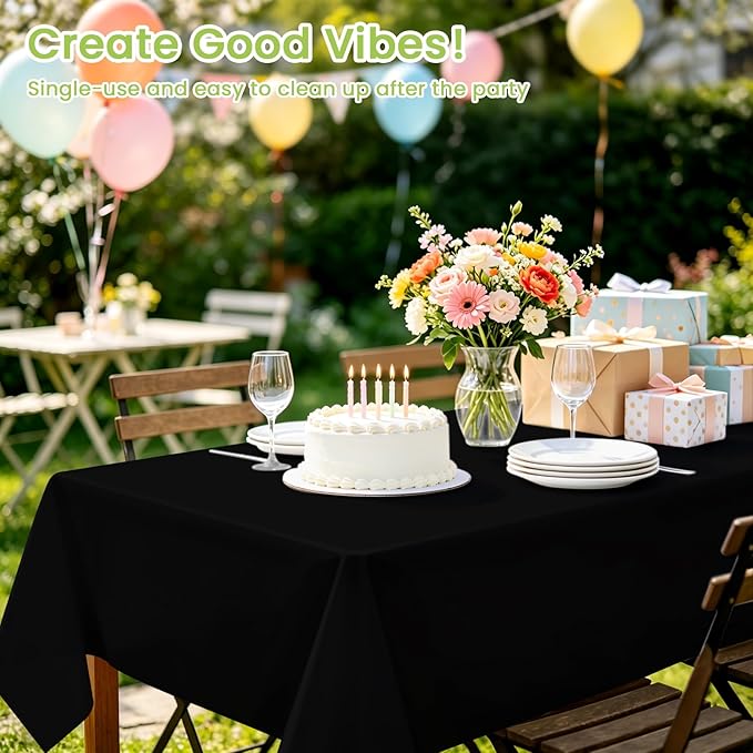 Mulbozy Black Plastic Table Cloth Disposable 4 Pack, 54 × 108 Inch Tablecloths Rectangle, Black Plastic Table Cover for Party Decor