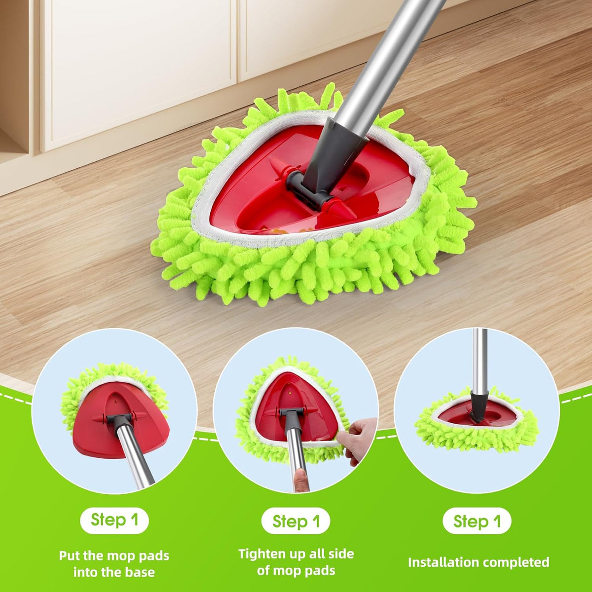 Chenille Mop Heads Replacements 4 Pcs & 1 Base Set for Ocedar Easywring 1-Tank System,Reusable Microfiber Spin Mop Replacement Head for Floor Cleaning and Tile