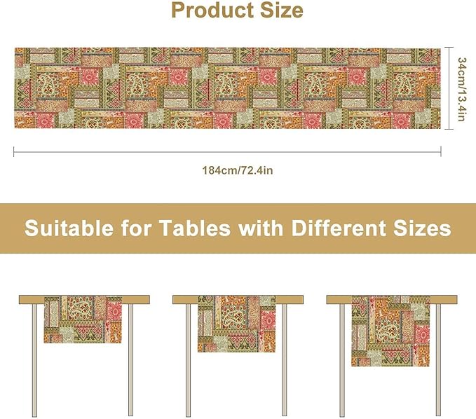 Colorful Patchwork Table Runner, Boho Floral Vintage Wildflower Rustic Paisley Design Table Runner for Dining Coffee Party Holiday Farmhouse 13x36in