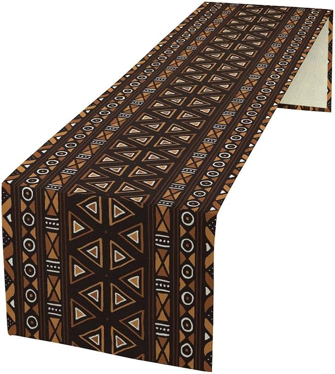 African Table Runner, Geometric Motifs Southwestern Native Tribal Ethnic Table Runner for Dining Kitchen Farmhouse Party Coffee Home 13x120in