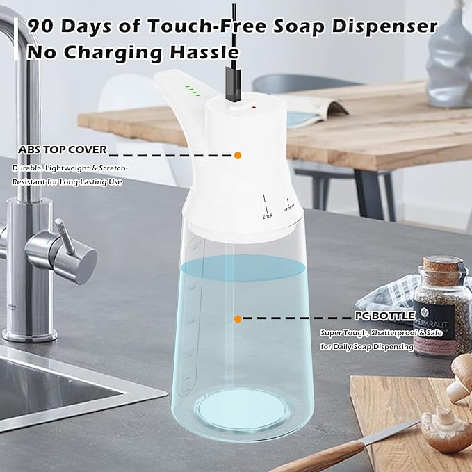 Automatic Liquid Soap Dispenser Touchless,4-Level Adjustable Modern White Bathroom Hand Soap Dispenser, Rechargeable Electric Motion Sensor Waterproof Pump for Kitchen (23.7oz/700ml)