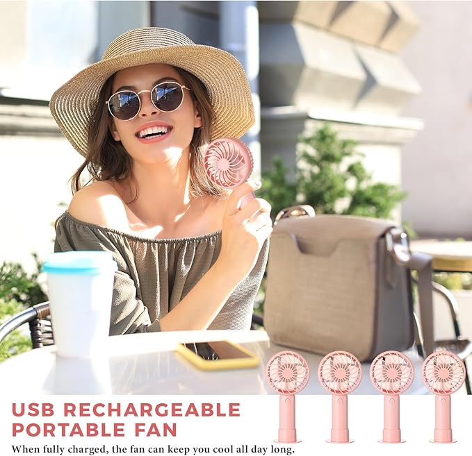 Tujoe 12 Pcs Mini Powerful Handheld Fan 3 Speed Personal Small Portable Rechargeable Fan with Base USB for Women Eyelash Makeup Office Travel Beach Indoor Outdoor (Pink)