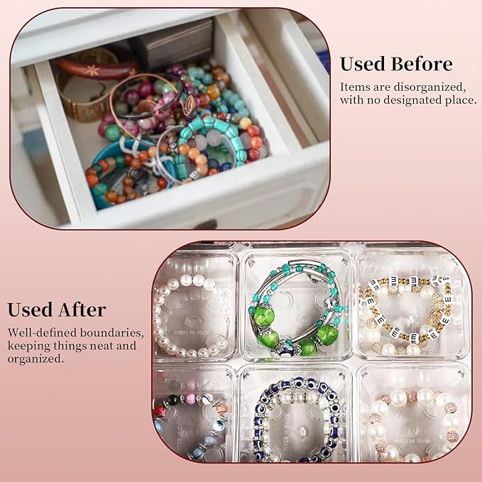 25 Pcs Clear Drawer Organizers 3 x 3 x 2 Inch Stackable Makeup Storage Bins Clear Container Dividers Small Vanity Desk Drawer Organizers for Kitchen Bedroom Office