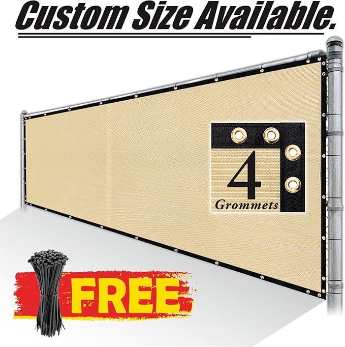 Royal Shade Custom Size 4' x 115' Beige Fence Privacy Screen Windscreen Cover Netting Mesh Fabric Cloth - Cable Zip Ties Included (We Make Custom Size)