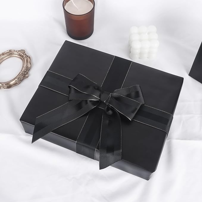 NESCCI Matte Metal Black Wrapping Paper, Solid Color Paper-2 Roll,17 Inches X 32.8 Feet Per Roll,Gift Wrapping Paper,Perfect for Wedding,Valentine's Day,Birthday,Baby Shower,DIY Bouquet