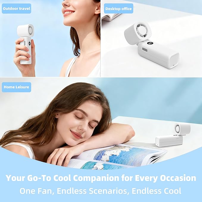 Portable Handheld Turbo Fan 3-in-1 High Speed Turbo Handheld Fan, USB Rechargeable 5 Speed Personal Cooling Fan with LED Display, Foldable Mini Hand Fan for Home Office Travel Outdoor Camping Beach