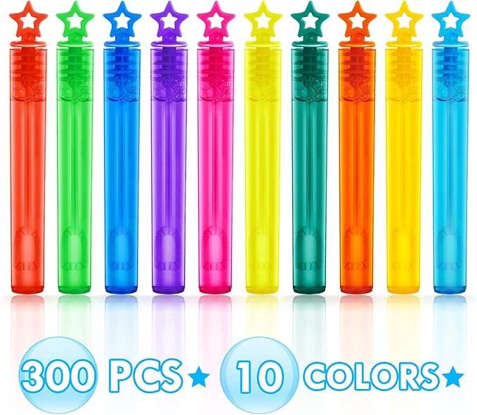 Bubble Wand, 300 Pieces Mini Bubble Wands Bulk in 10 Colors, Bubbles Party Favors Bulk for Kids, Summer Toys for Girls & Boys, Carnival Prizes, Themed Birthday, Wedding, Indoor Outdoor Activity