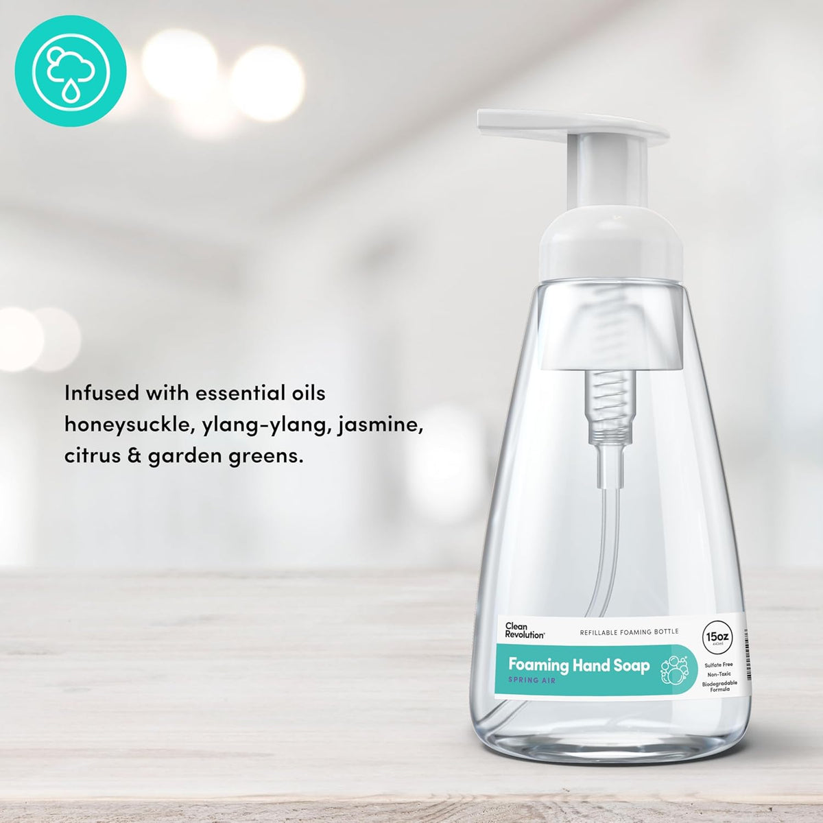 Clean Revolution Ready to Use Foaming Hand Soap | Three Pack | Jumbo 15oz Bottles | Gentle, Moisturizing & Eco-Friendly | Real Essential Oils | Spring Air | 45 Total Fl Oz, Clear