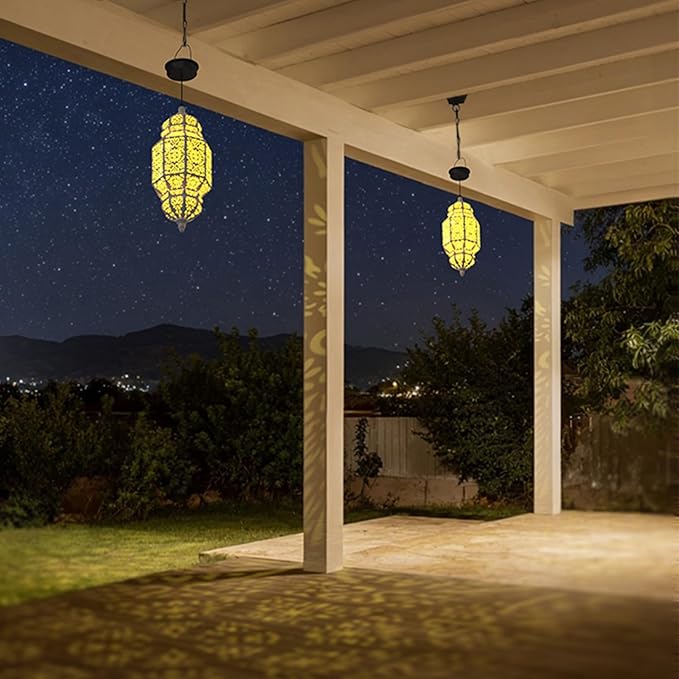 18 Inch High Large Hanging Solar Lights Outdoor Garden Decor, Decorative Waterproof Plastic Moroccan Solar Lantern Lamp, Outside Decorations for Patio Yard Porch Decor, Gardening Gifts for Women Mom