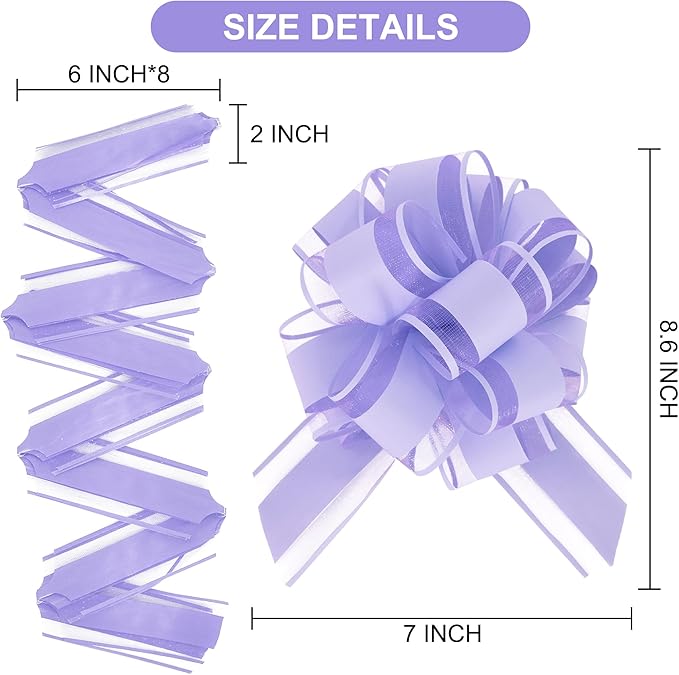 6pcs 7 Inch Pull Bows Pastel Purple Gift Wrap Bows for Gift Wrapping, Ribbon, Party Decorations