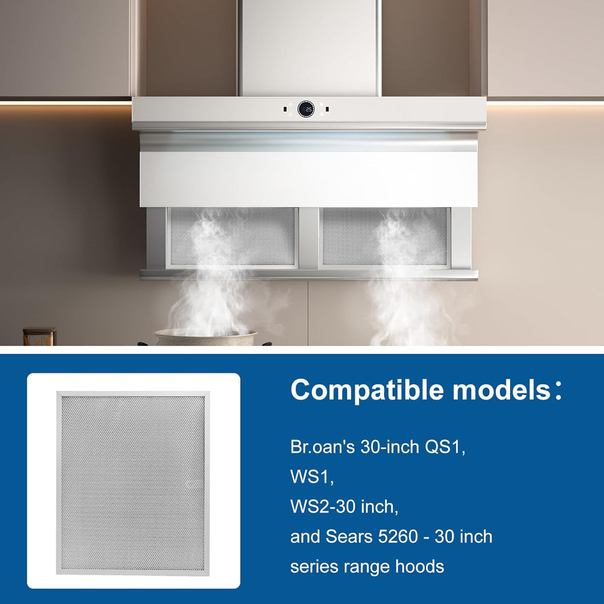 Allure Range Hood Filter Replacement 14.2" x 11.8" BPS1FA30 With 5-Layer Aluminum Mesh Fit for Broan. Nutone vent filter for Kitchen Overhead Exhaust Fan Blocks Grease & Filters Oven Air (2PIC)ENKTIK