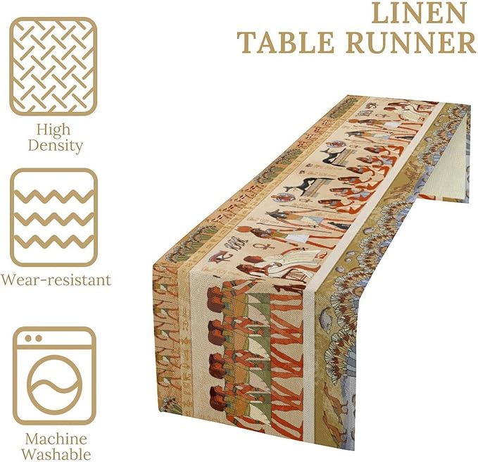 Egypt Table Runner, Mystery Element Ancient Egyptian Culture Gods Print Table Runner for Kitchen Dining Table Home Party 13x70in