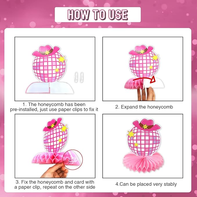 Lets Go Girls Bachelorette Party Decorations - 9pcs Disco Cowgirl Honeycomb Centerpiece Pink Disco Western Party Decoration Girls