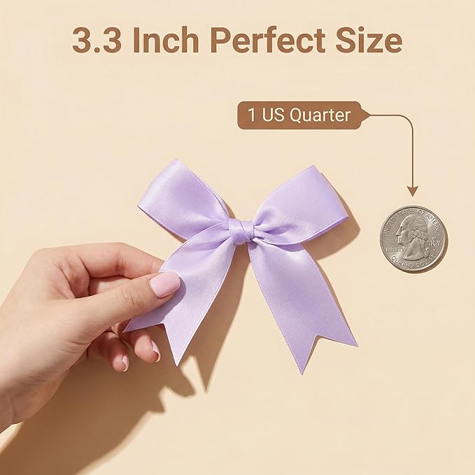 Purple Gift Wrap Bows – 50pcs 3.3 Inch Elegant Satin Bows for Gift Wrapping, Wedding Decor, Baby Shower, Party Decorations, Birthday, Easter, Christmas, Anniversary, DIY Crafts, Gift Bags