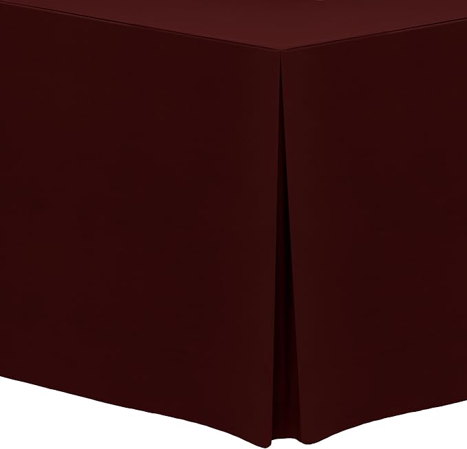 Ultimate Textile 5 ft. Fitted Polyester Tablecloth - Fits 30 x 60-Inch Banquet and Folding Rectangular Tables - 42" H, Burgundy Red