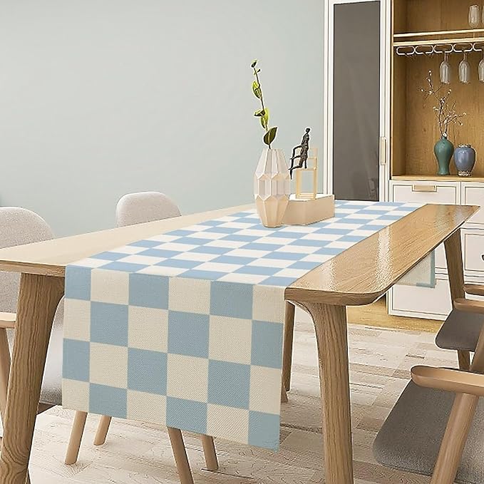 Checkered Table Runner, Retro 70s Blue Buffalo Check Table Runners for Party Kitchen Dining Wedding Banquet 13x60in