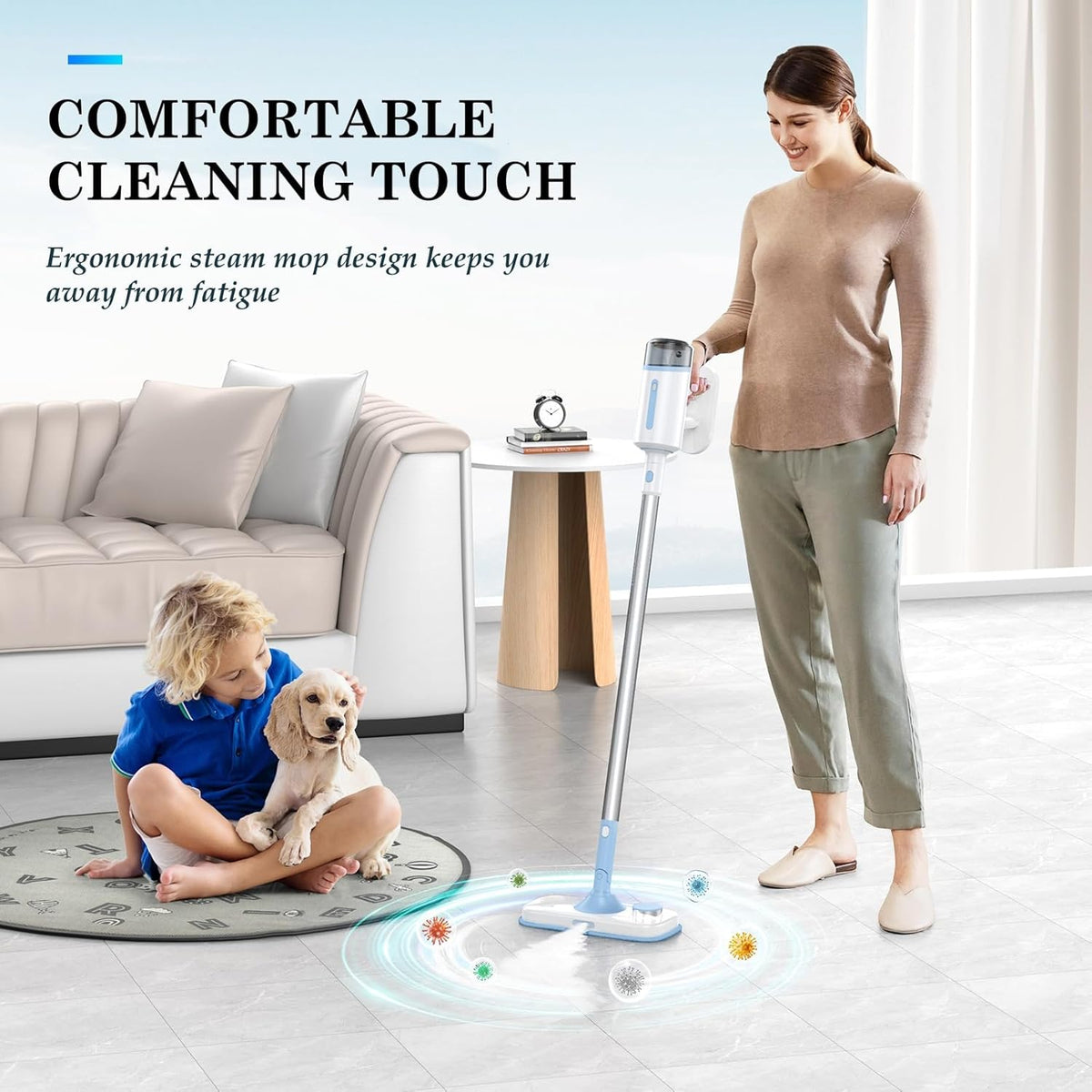 Steam Mop with Detachable Handheld Steamer Suitable for Hardwood, Tile, Laminate and All Floors, Powerful Steam Cleaner with Multipurpose Attachments Perfect for Other Home Cleaning
