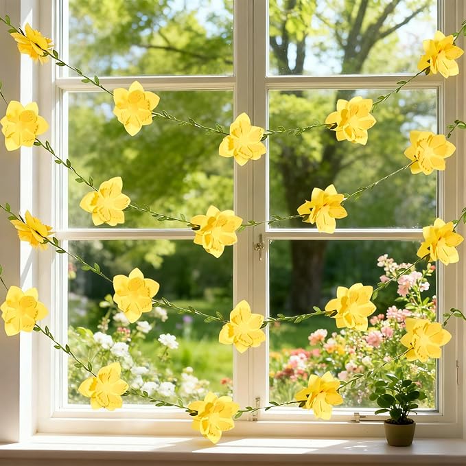 Wildflower Party Decorations 3D Narcissus Flower Garland (2PCS) Yellow Flower Garland Daffodil Decor for Wedding Graduations Easter Baby Shower Party Arch Garden Background