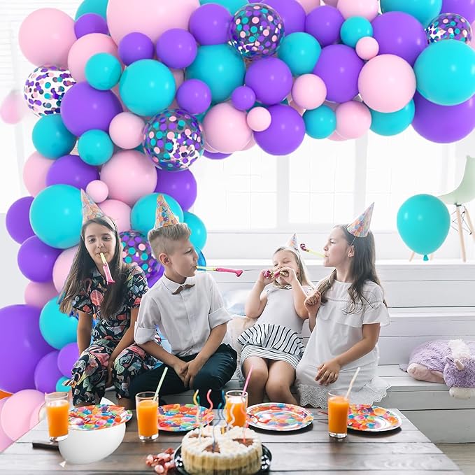 Teal Blue Pink Purple Balloon Arch Garland Kit - Aqua Turquoise Blue Balloons Pink Purple Balloons Baby Girl Birthday Balloons for Under the Sea Princess Birthday Baby Shower Party Decorations